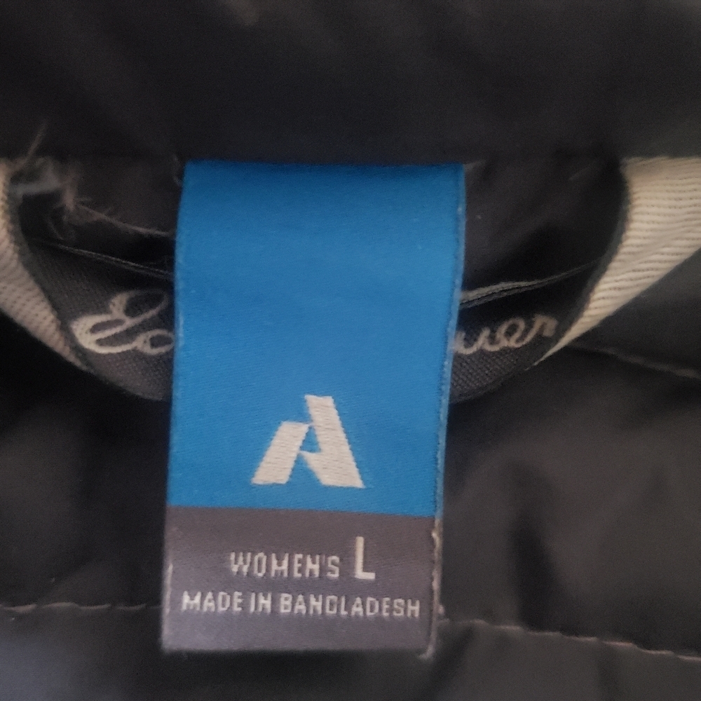 Women's Large Eddie Bauer Down Coat BROKEN ZIPPER Grey Hooded Jacket - Picture 5 of 16